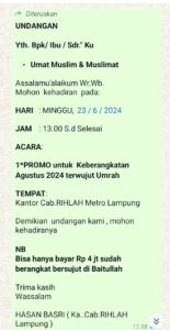 HADIRI UNDANGAN UMROH GRATIS DI KANTOR CABANG RIHLAH KOTA METRO