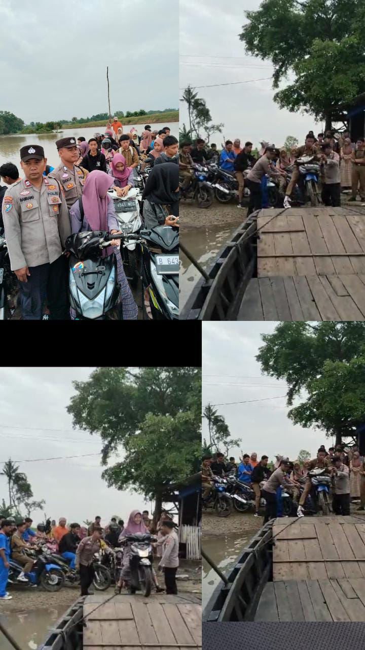 Personel Polsek Way Bungur Bantu Siswa Menyeberangi Sungai ke Sekolah