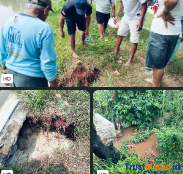 Antisipasi Banjir, Pemuda RT 06 RW 02 Kelurahan Sumbersari Bantul Metro Selatan Timbun Lobang Tanggul Ledeng