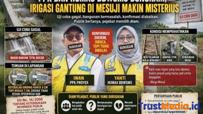 PPK Dan Humas BBWSMS Bungkam, Proyek Irigasi Gantung T15 Dimesuji Bocor Diduga Tak Sesuai RAB PPK Dan Humas BBWSMS Bungkam, Proyek Irigasi Gantung T15 Dimesuji Bocor Diduga Tak Sesuai RAB