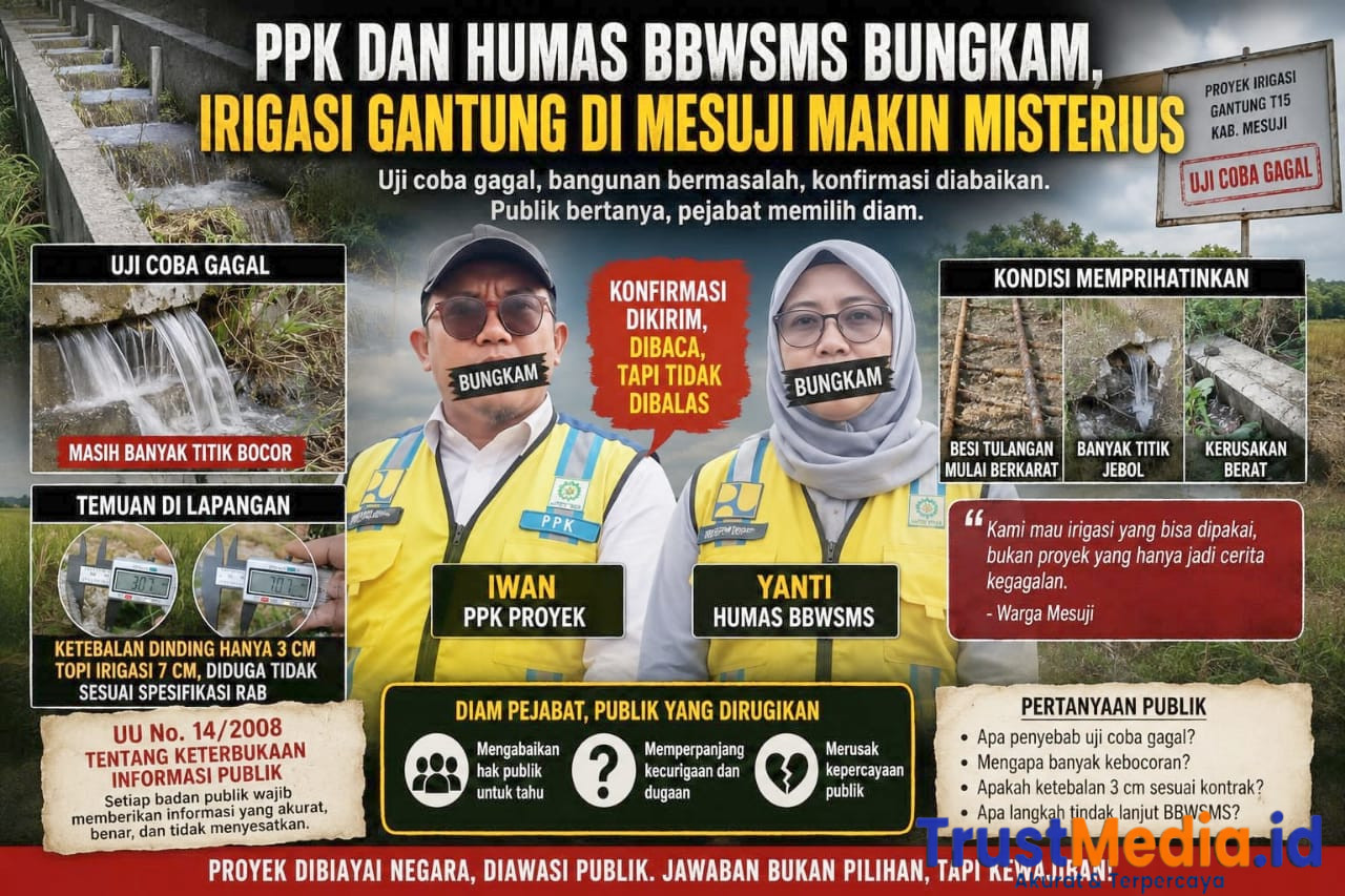 PPK Dan Humas BBWSMS Bungkam, Proyek Irigasi Gantung T15 Dimesuji Bocor Diduga Tak Sesuai RAB